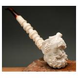 Carved Meerschaum Bacchus Pipe with AmberTone