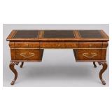 Louis XV Revival Burl Walnut & Leather Executive