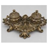 French Rococo Revival Brass Double Inkwell Desk