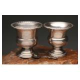 Sterling Silver Urn-Form Open Salts & Spoon,