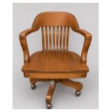 Oak Wood Swivel Office Armchair With Casters