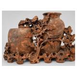 Chinese Carved Soapstone Landscape Double Vase