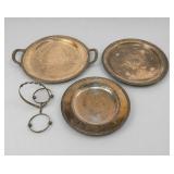 Silver-Plated Serving Trays and Bottle Stand Set