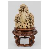 Chinese Carved Soapstone Lidded Vessel with Stand