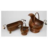 Trio of Copper Hearth Scuttles & Planter Basin