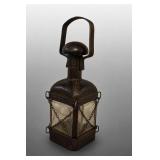 Italian Leather-Clad Metal & Glass Lantern