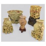 Chinese Hand-Carved Soapstone Vase Collection (5)