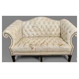 Ivory Leather Tufted Chesterfield Style Settee