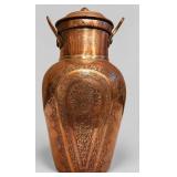 Indo-Persian Hand-Chased Copper Lidded Urn