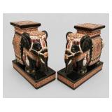 Vintage Chinoiserie Elephant Ceramic Bookends