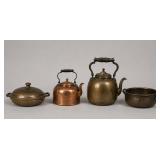 Copper and Brass Vessel Group, Holland, 5 Pieces