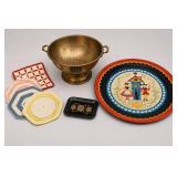 Folk Art Tray Colander Mini Tray and Doilies