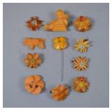 Vintage Carved Plastic Pins & Figures (11)