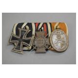 German Medal Bar With Three WWI and WWII Awards