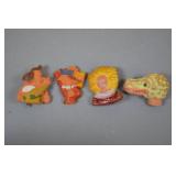 Hand-Painted Figural Pinback Badges (4)