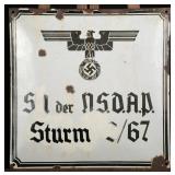 WWII German SA Enamel Organizational Sign