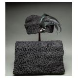 1930s-40s Black Astrakhan Lamb Hat & Muff Set