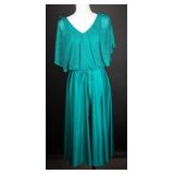 Teal Poly-Blend Dress With Crochet Overlay Top