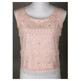 Vintage Early 1960s Hong Kong Pink Beaded Knit