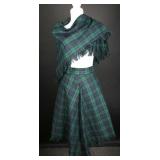 60s Black Watch Tartan Skirt & Fringe Shawl Set
