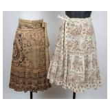 Vtg 70-80s Block Print Cotton Wrap Skirts, O/S