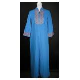 Vintage 70s Gossard Artemis Blue Embroidered Robe