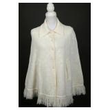 Vintage 1970s Cream Knit Fringe Cape Coat