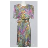 1980s Impressionist Floral Diana Style Dress -