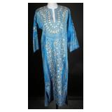Vintage Blue Silk & Gold Metallic Caftan Gown