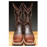 Soto Croc-Embossed Square Toe Cowboy Boots