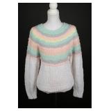 1980s Pastel Rainbow Handknit Preppy Sweater