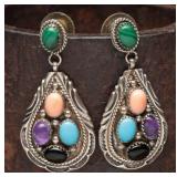 Native American .925 Multi-Stone Earrings, 18.85g