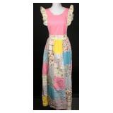 60s Patchwork Cotton Maxi Dress w/ Ruffled