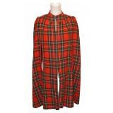 Vintage 60s-70s Red Plaid Wool Zippered Cape Coat