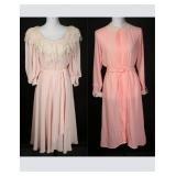 Vintage 70s-80s Pink Lace-Trim Chiffon Dresses