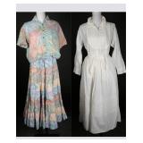 Vtg 80s White Cotton Prairie & Batik 2pc Set