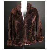 Vintage 50s Brown Mouton Fur Coat w/Print Lining