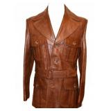 1970s Fashion Bar Brown Leather Safari Jacket