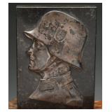 German Army Soldier Profile Plaque on Marble Base