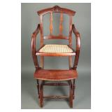Antique Oak Cane Seat Convertible High Chair