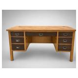 Rustic Seven-Drawer Wood Office Desk 60"