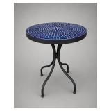 Round Blue Mosaic Tile Metal Side Table