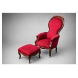 Victorian Rococo Revival Armchair & Ottoman