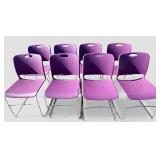 Set of 8 Purple Stacking Chairs, Chrome Frames