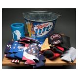 Miller Lite Metal Ice Bucket & Assorted Koozies