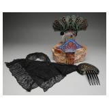 Art Deco Rhinestone Hair Combs & Lace Mantilla