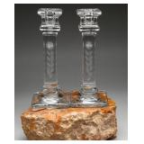 Etched Crystal Glass Candlesticks, (2)