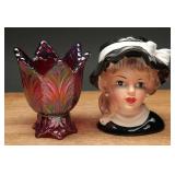 Fenton Amethyst Tulip Vase & Lady Head Planter (2)