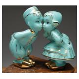 Turquoise Ceramic Dutch Kissing Boy & Girl Figures