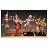 Thai Khon Classical Dancer Fabric Dolls, (4)